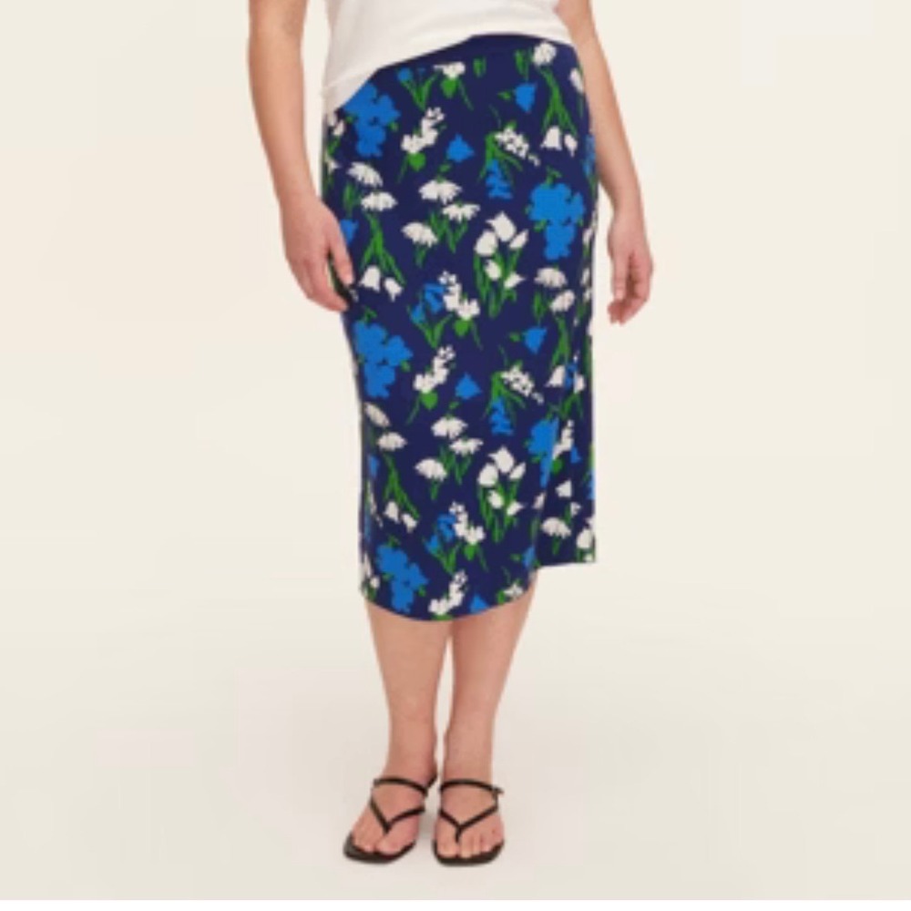 Kate Spade New York Blue Floral Print Knit Pencil Midi Skirt‎ Target XS NWT